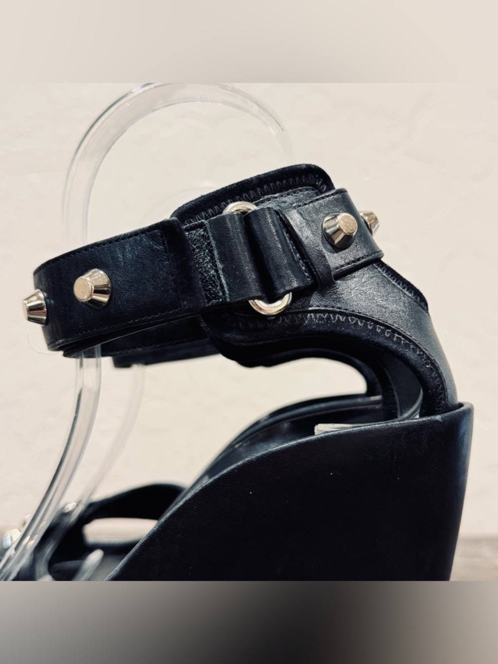 Balenciaga Black Leather Studded Wedge Sandals - Picture 4 of 16